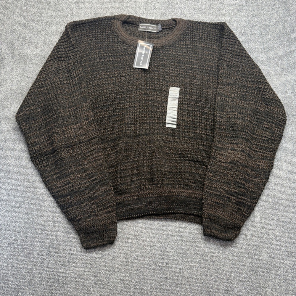 David Taylor Mens LT Brown Marled Waffle Knit Crewneck Sweater Made in USA NWT